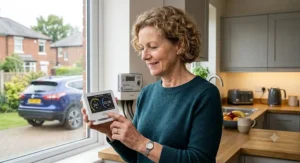 A British homeowner tracking real-time electricity consumption on an in-home display add-on