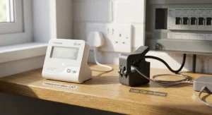 Side-by-side comparison of Hildebrand Glow CAD hardware and Loop clip-on energy monitor sensor