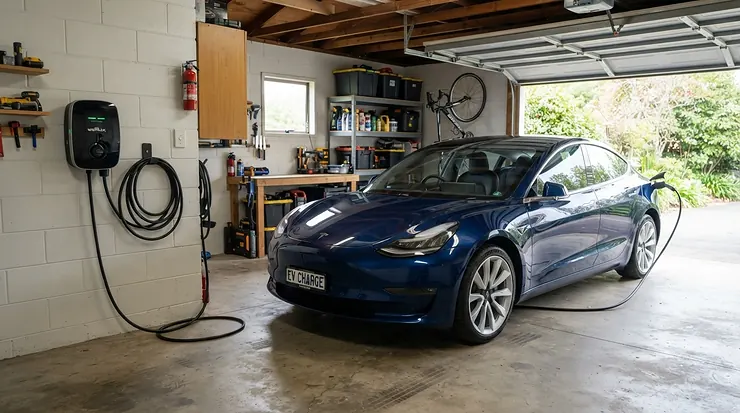 Home energy monitor for solar panels coordinating electric vehicle charging in a UK garage