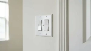 A multi-gang wall plate compatibility display featuring a dual in-wall smart switch setup.