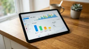 Digital electricity tracker displaying peak rate hours for time of use tariffs in a British home