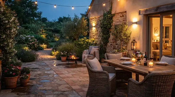 A smart relay module connected to control outdoor patio and garden illumination.
