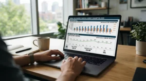 Detailed monthly bar charts viewed through a solar battery monitoring add-on web portal.
