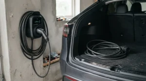 Demonstrating cable storage options when choosing a tethered vs untethered EV charger