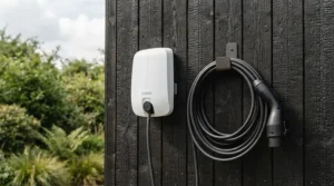 A clean and tidy wall installation showcasing a tethered vs untethered EV charger