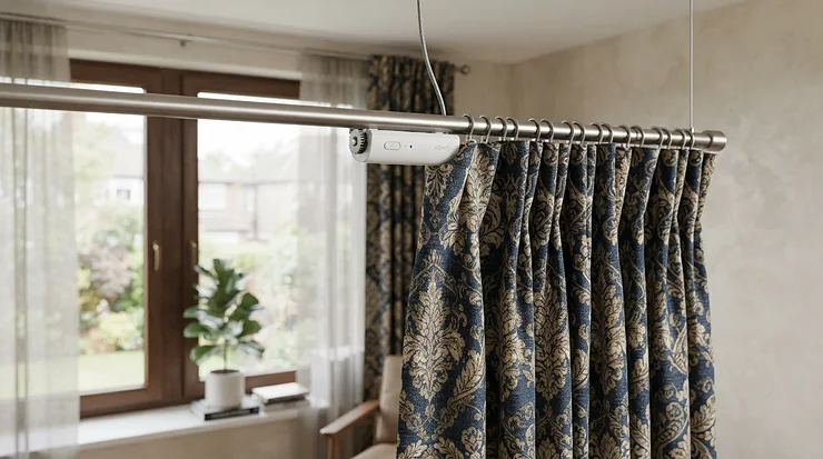 A powerful smart curtain opener for renters no drilling pulling thick velvet drapes smoothly