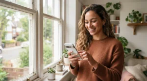 A tenant smiling as they install a smart curtain opener for renters no drilling without damaging walls