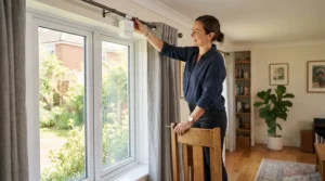 An easy DIY setup of a smart curtain opener for renters no drilling in a rented Victorian terrace