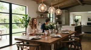 A smart dimmer switch providing flicker-free LED dimmer compatibility in a dining room.
