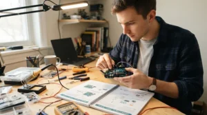 A DIY enthusiast configuring a smart relay module for garage door remote access