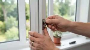 Easy no-drill bracket fitting being attached to a window frame for smart roller blinds