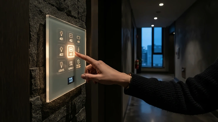 A touch-sensitive smart switch for multi-gang lighting creating a cosy evening atmosphere at home